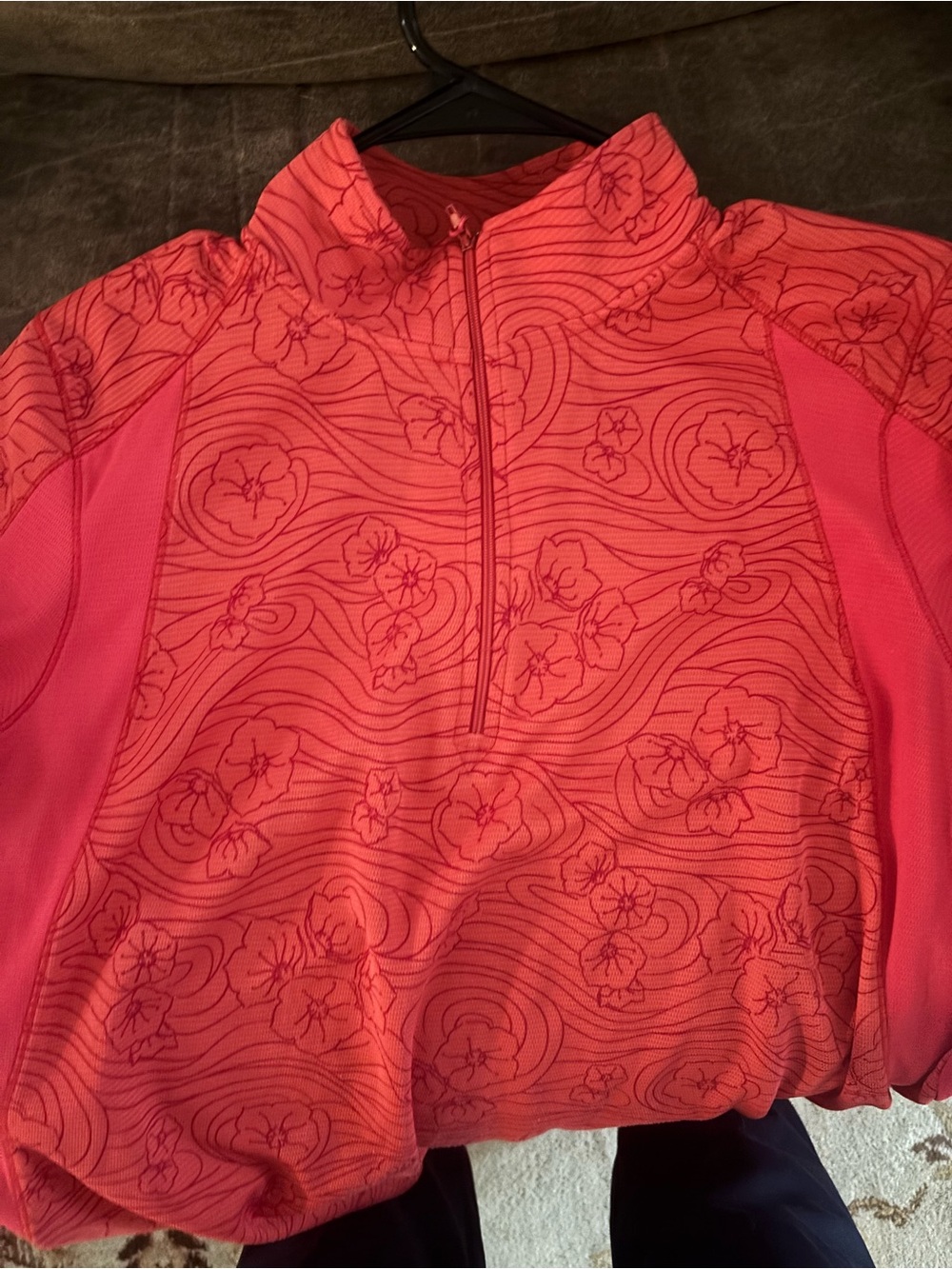 L.L. Bean Coral Pink Floral Half-Zip Performance Pullover